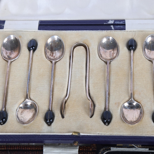 1584 - 3 cased sets of silver bean-end coffee spoons, 4oz gross