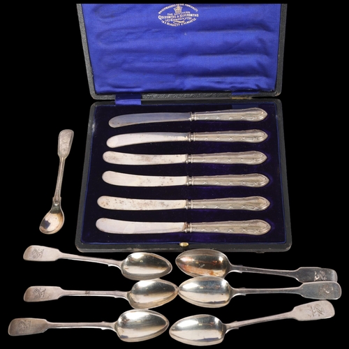 1586 - Various silver, comprising set of 6 Victorian Irish silver Fiddle pattern teaspoons, J Cahoon, Dubli... 