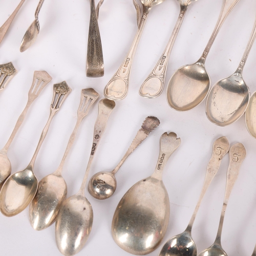 1587 - Various silver flatware, including sauce ladle, teaspoons, sugar tongs, etc, 12.4oz total