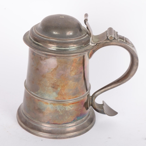 1602 - A George II Provincial silver lidded tankard, John Langlands I, Newcastle 1757, tapering cylindrical... 