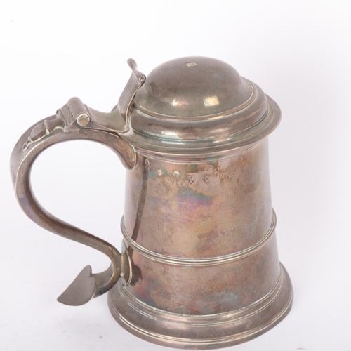 1602 - A George II Provincial silver lidded tankard, John Langlands I, Newcastle 1757, tapering cylindrical... 