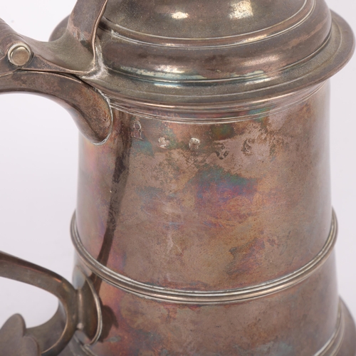 1602 - A George II Provincial silver lidded tankard, John Langlands I, Newcastle 1757, tapering cylindrical... 