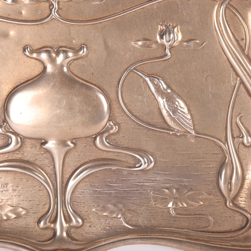 1604 - An Art Nouveau Edwardian silver 'Kingfisher' dressing table tray, William Neale & Son, Chester 1903,... 