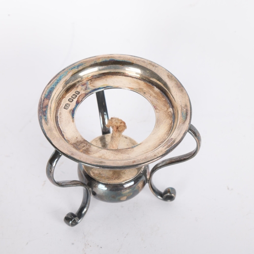 1606 - A late Victorian silver brandy warming pan on spirit burner stand, Atkin Brothers, Sheffield 1899, c... 