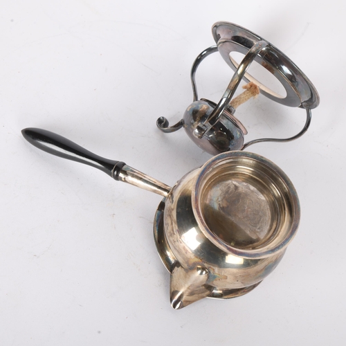 1606 - A late Victorian silver brandy warming pan on spirit burner stand, Atkin Brothers, Sheffield 1899, c... 