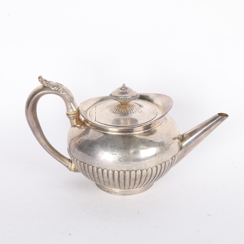 1607 - A George III silver teapot, Robert Hennell I & Samuel Hennell, London 1803, circular bulbous form wi... 