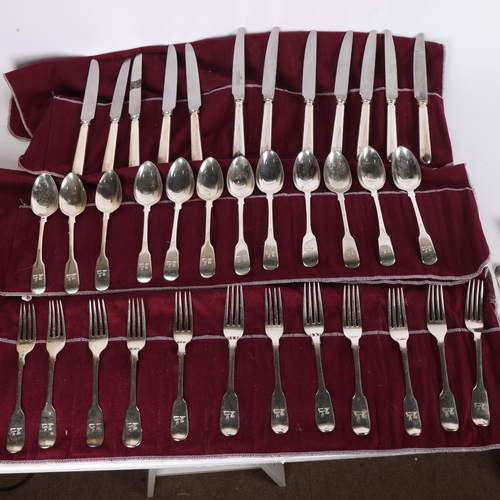 1610 - A 19th and 20th Century matched silver Fiddle pattern cutlery service for 12 people, various makers ... 