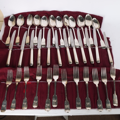 1610 - A 19th and 20th Century matched silver Fiddle pattern cutlery service for 12 people, various makers ... 