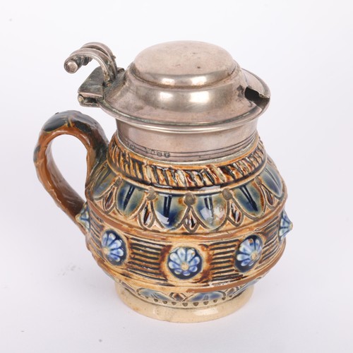 1536 - FRANK BUTLER for DOULTON LAMBETH - A Victorian silver-mounted stoneware mustard pot, Thomas Johnson ... 