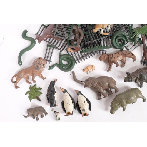 100 - A group of Britains painted lead zoo animals, and fencing