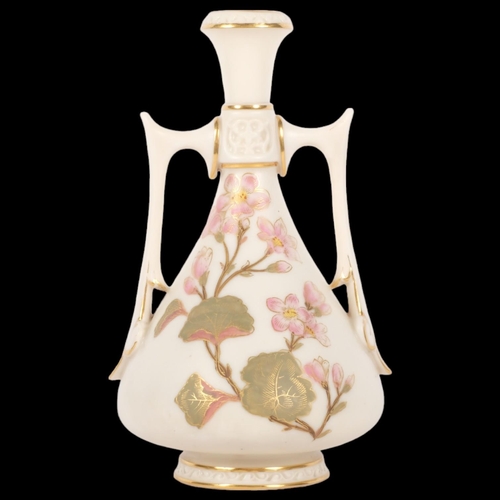 119 - A Royal Worcester ivory porcelain 2-handled vase, model no. 1021, reg. no. 5434, 15cm