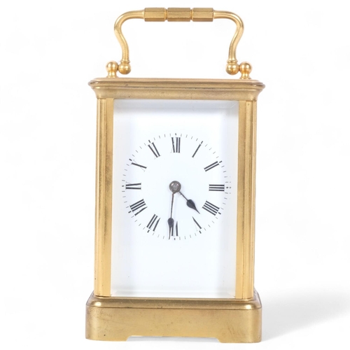 139 - A Vintage brass-cased carriage clock, maker R&C, backplate no. 145, striking on a gong, H11.5cm