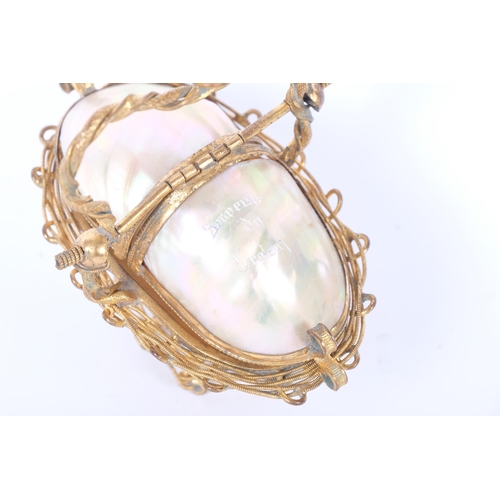 151 - A Palais Royal mother-of-pearl and gilt-metal double-lidded box, length 10cm, height 10cm