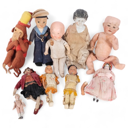 160 - Various Antique and Vintage toys, including porcelain-headed doll, by Heubach