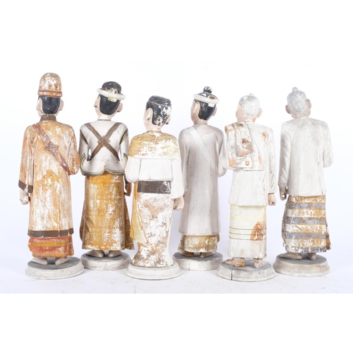 186 - A set of 6 Chinese carved and painted wood figures, H27cm