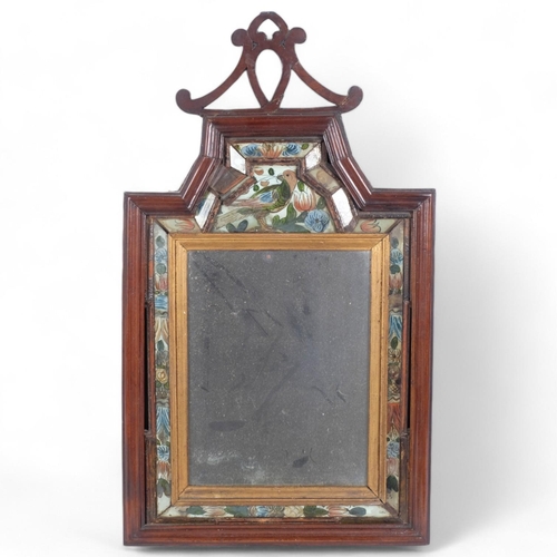 34 - An Antique mahogany framed courting mirror, possibly 18th century, the central rectangular mirror su... 