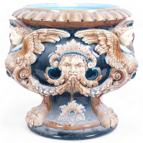 43 - A large late 19th century Majolica Renaissance Revival pottery jardiniere, in the manner of Hugo Lon... 