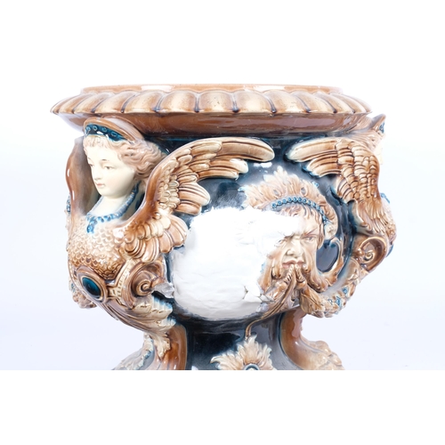 43 - A large late 19th century Majolica Renaissance Revival pottery jardiniere, in the manner of Hugo Lon... 