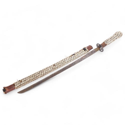 50 - Antique Japanese sword, decorated with seashells, overall length 101cm