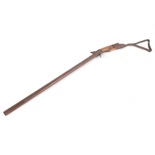 52 - An Antique poacher's folding percussion rifle with folding stock and screw off barrel, overall 94cm