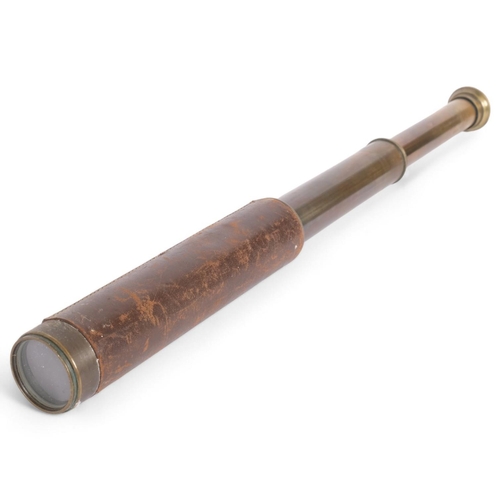 57 - A 19th century 3-draw leather-covered brass telescope, by Broadhurst Clarkson & Co Ltd, extended 76c... 