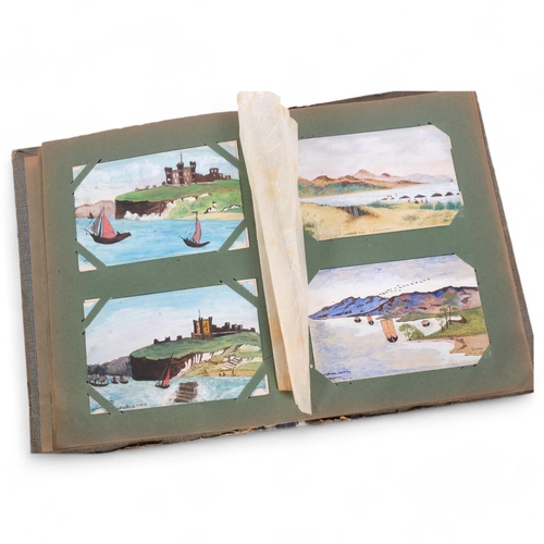 97 - An album of early 20th century hand painted postcards, by H E Bury, circa 1905