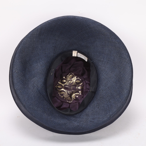 434 - A Herald and Heart, London ladies navy blue wide brim hat, 100% straw & silk, retailed by Harrods, L... 