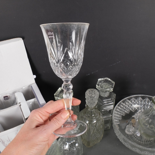 435 - Glass decanters, goblets, and fruit bowl