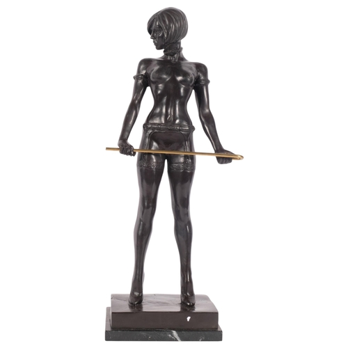 428 - A large reproduction patinated bronze erotic sculpture, nude lady with cane, in the style of Bruno Z... 