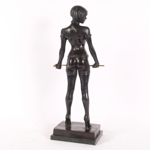 428 - A large reproduction patinated bronze erotic sculpture, nude lady with cane, in the style of Bruno Z... 