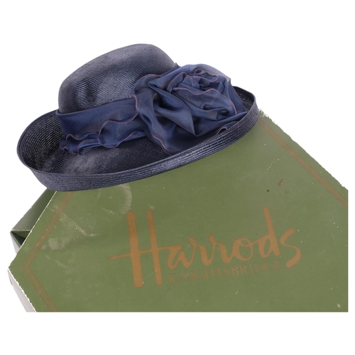 434 - A Herald and Heart, London ladies navy blue wide brim hat, 100% straw & silk, retailed by Harrods, L... 