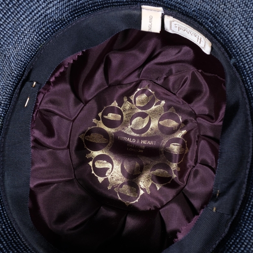 434 - A Herald and Heart, London ladies navy blue wide brim hat, 100% straw & silk, retailed by Harrods, L... 