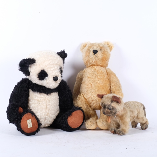 450 - Vintage Gold Plush teddy bear with growler, 38cm, a Dean's Rag Book panda, and a Terrier