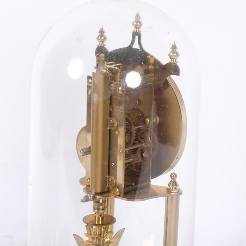 469 - Kundz 400-day brass clock, under plastic dome, H29cm