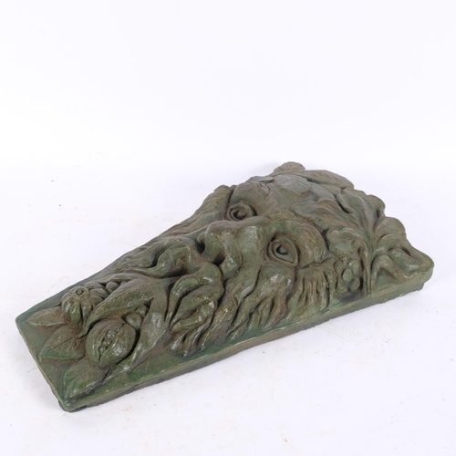 481 - A moulded concrete Green Man plaque, with hanger, H39cm