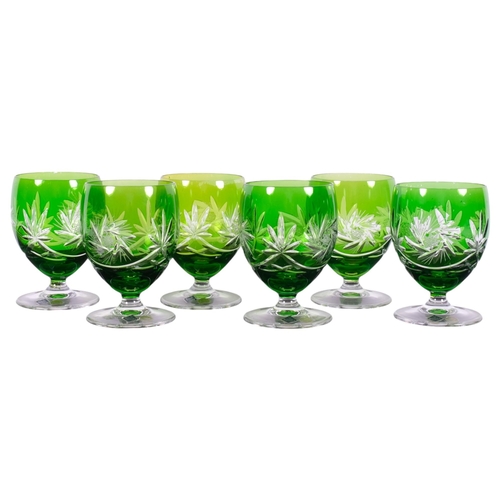 484 - A set of 6 Bohemian green overlay crystal goblets, H12cm