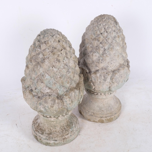 637 - A pair of concrete pineapple design finials, H30cm