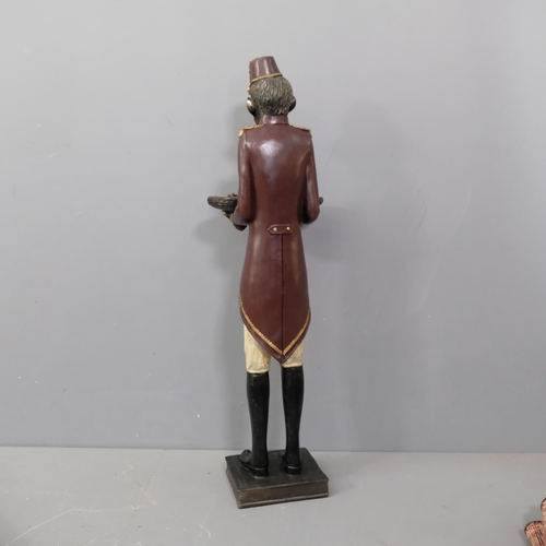 639 - A painted composition monkey figure dumb waiter on stand, H98cm