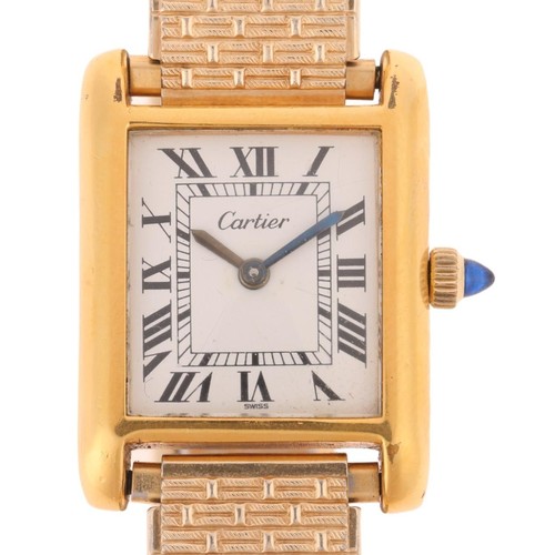 1002 - CARTIER - an 18k gold electroplated Tank mechanical wristwatch, ref. 5512106, white dial with black ... 