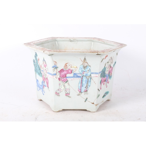 215 - A Chinese famille rose hexagonal jardiniere, with enamel figural decoration, W24cm, H16cm