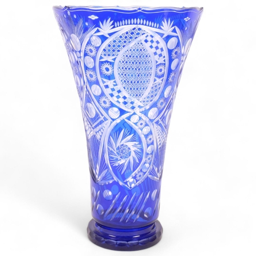 222 - A large Bohemian cobalt blue cameo glass vase, H43cm