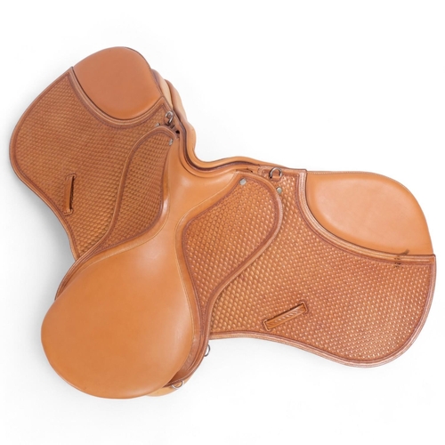 234 - A handmade and hand stamped tan leather horse riding saddle, by Borrer Artistry In Leather, RRP £1,9... 