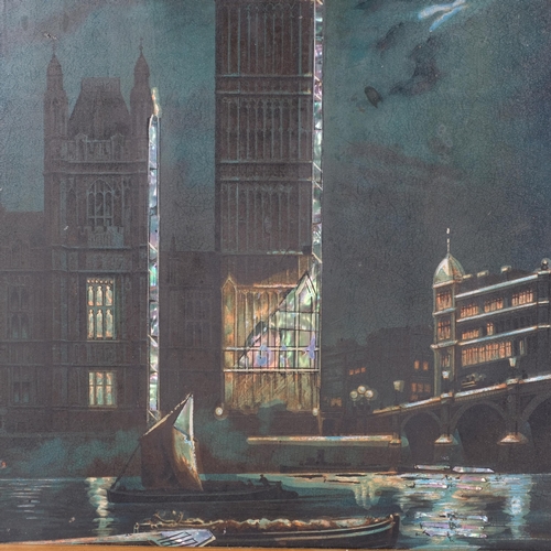 307 - An early 20th century picture clock, scene set over the River Thames, depicting a moonlit sky with s... 