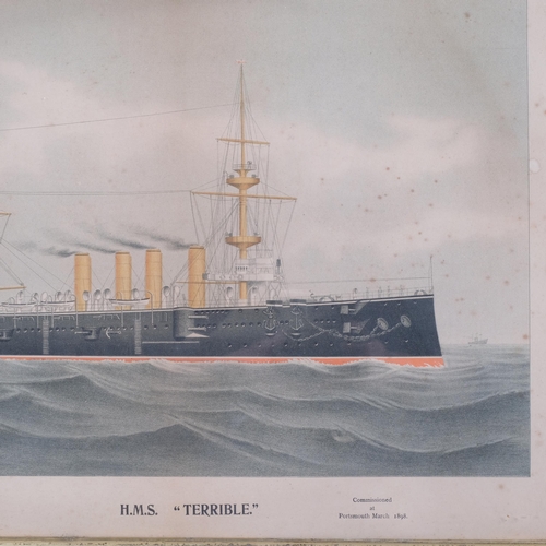 310 - An Antique framed print of the Royal Naval cruiser 