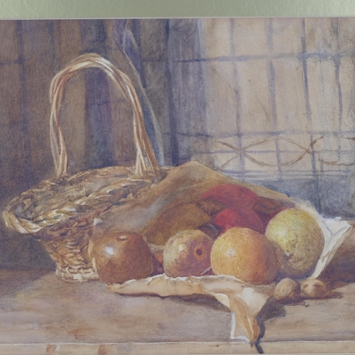 315 - A watercolour, still life study, fruit and basket on pantry floor, painted by Ms. Cousens RA, unsign... 