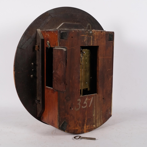 331 - An Antique mahogany 8-day double fusee movement wall clock, with pendulum, dial unmarked