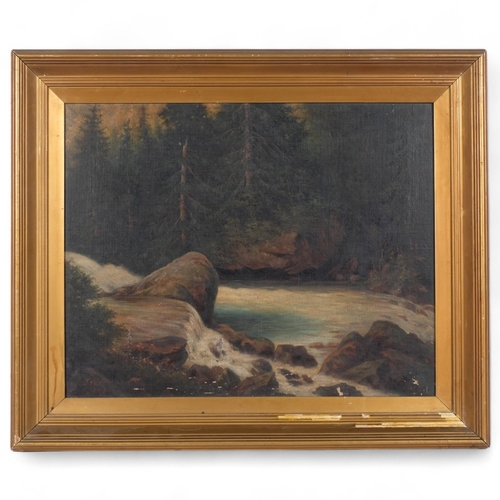 335 - A large Antique oil on canvas, possibly Canadian woodland scene, signed and dated bottom left-hand s... 