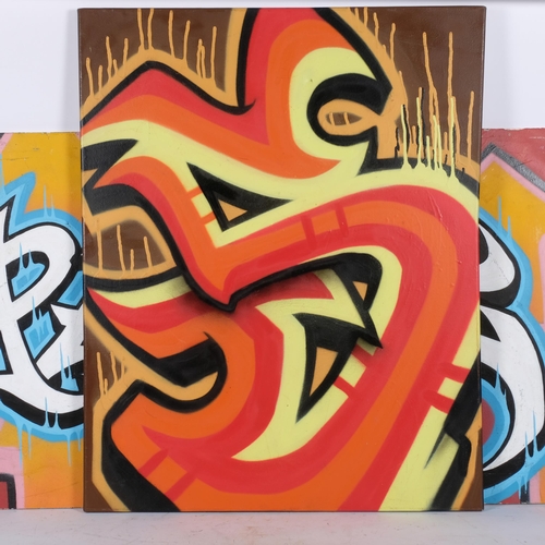 347 - David Eagles, Tunbridge Wells, 2 graffiti street art paintings, 1 on canvas, and 1 on board, 58cm x ... 