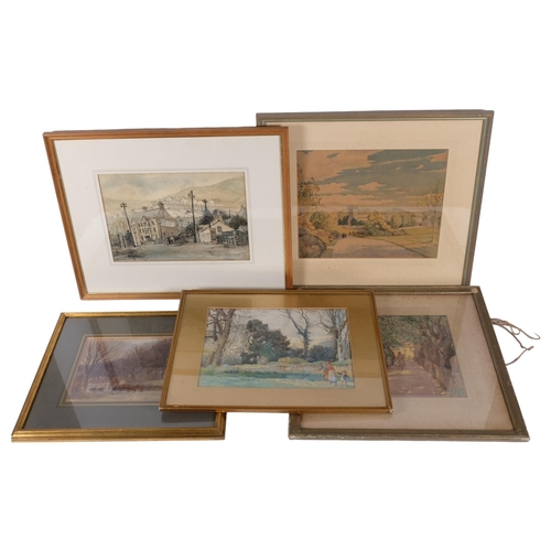 353 - A box of assorted watercolour pictures, various landscape scenes etc (5)