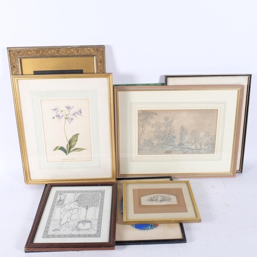 357 - A quantity of assorted pen and ink illustrations, and floral images (9)